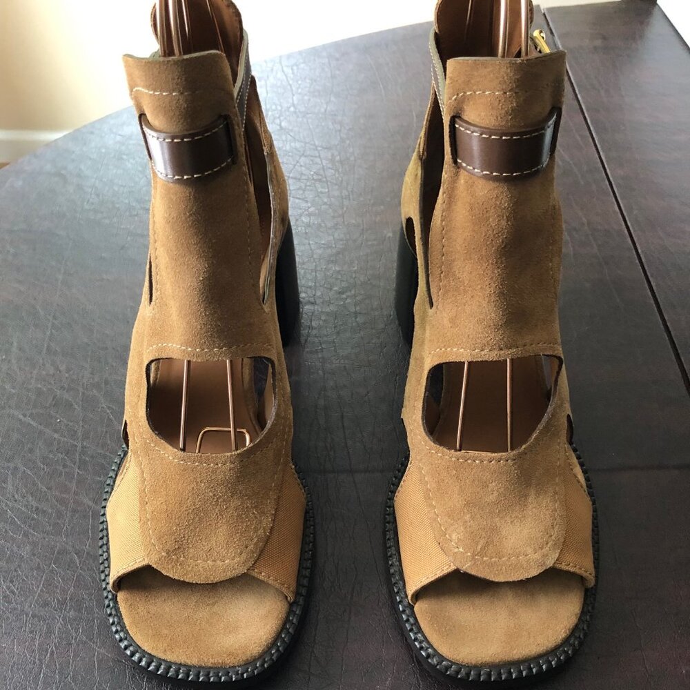 Chloe Gail Brown (Cognac) Suede Ankle Sandals Size 40 US 9 ($745) NIB